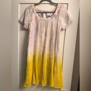 Yellow and Pink Dress: Crepe Fabric with Floral Under Fabric